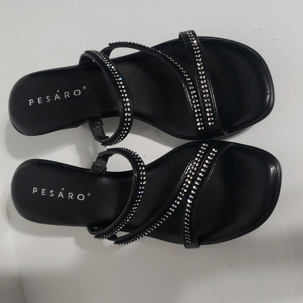 Pesaro Jeweled Black Wedge Sandals
